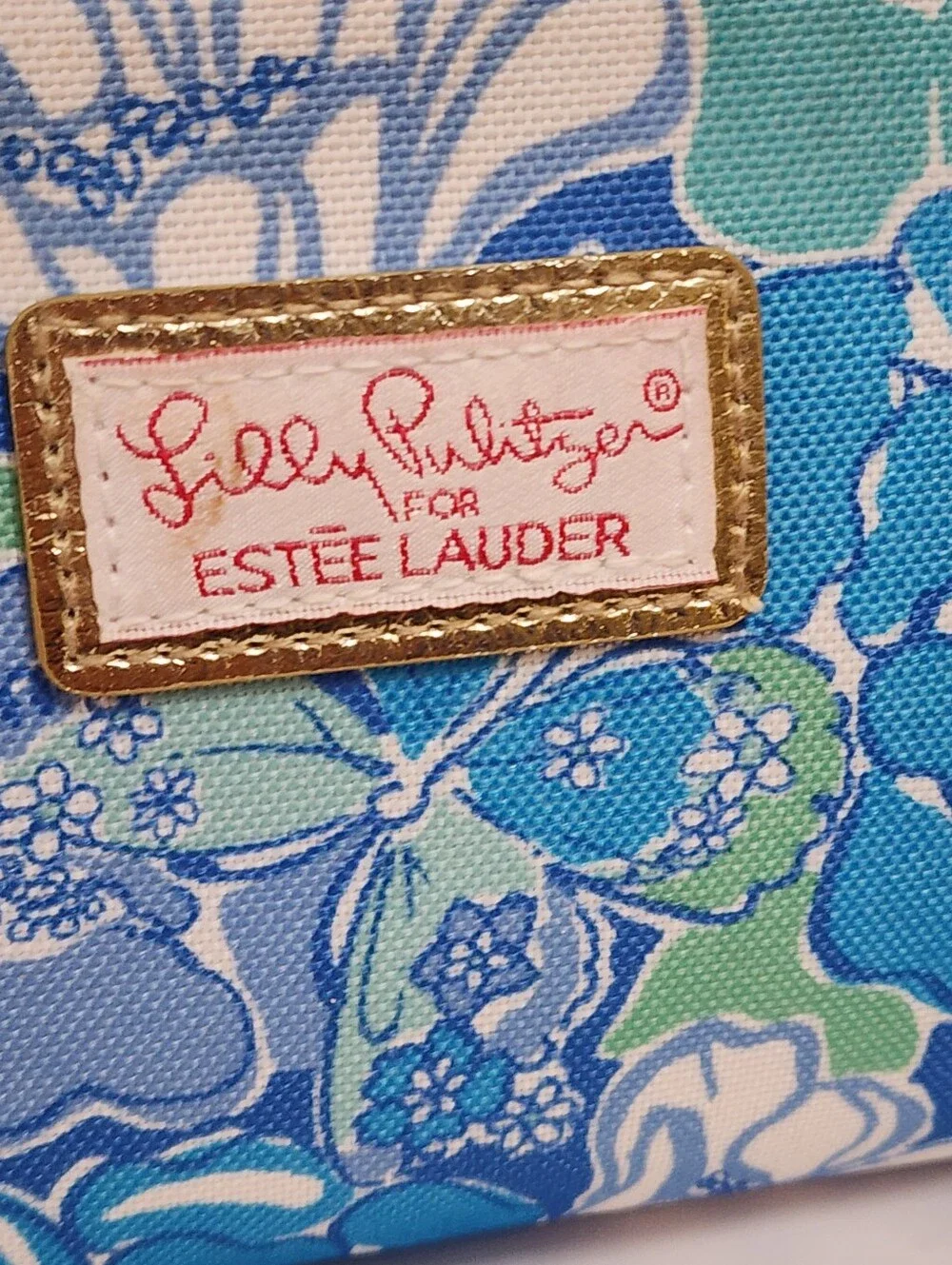 Lilly Pulitzer X Estee Lauder Cosmetic Makeup Bag Floral Butterflies Blue Pink